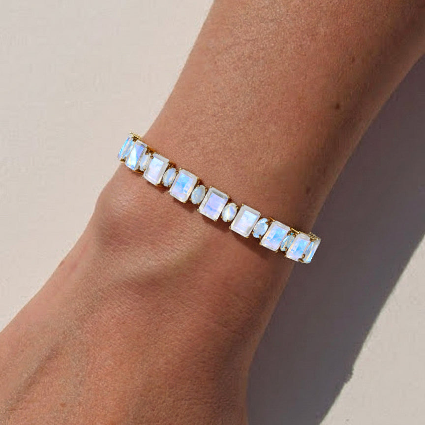Moonstone Octagon Tennis Bracelet in 925 Sterling Silver 7x5 MM 34.50ct