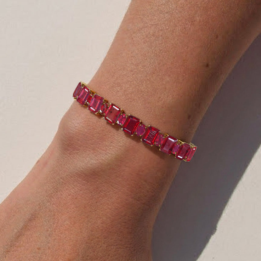Ruby Octagon Tennis Bracelet in 925 Sterling Silver 7x5 MM 34.50ct