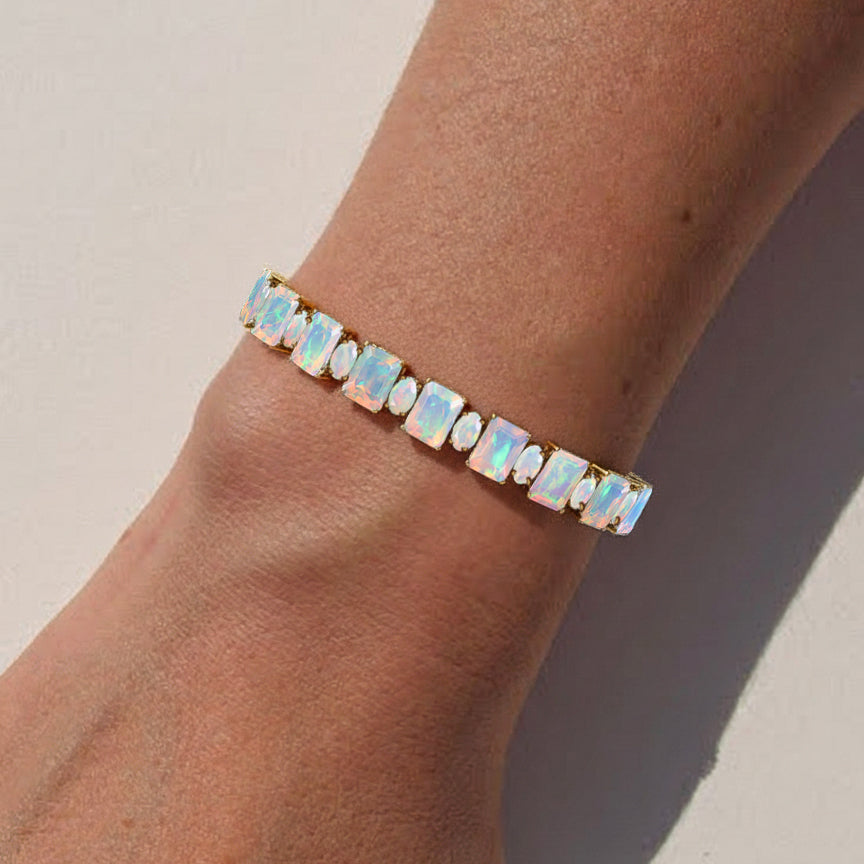 White Opal Octagon Tennis Bracelet in 925 Sterling Silver 7x5 MM 34.50ct