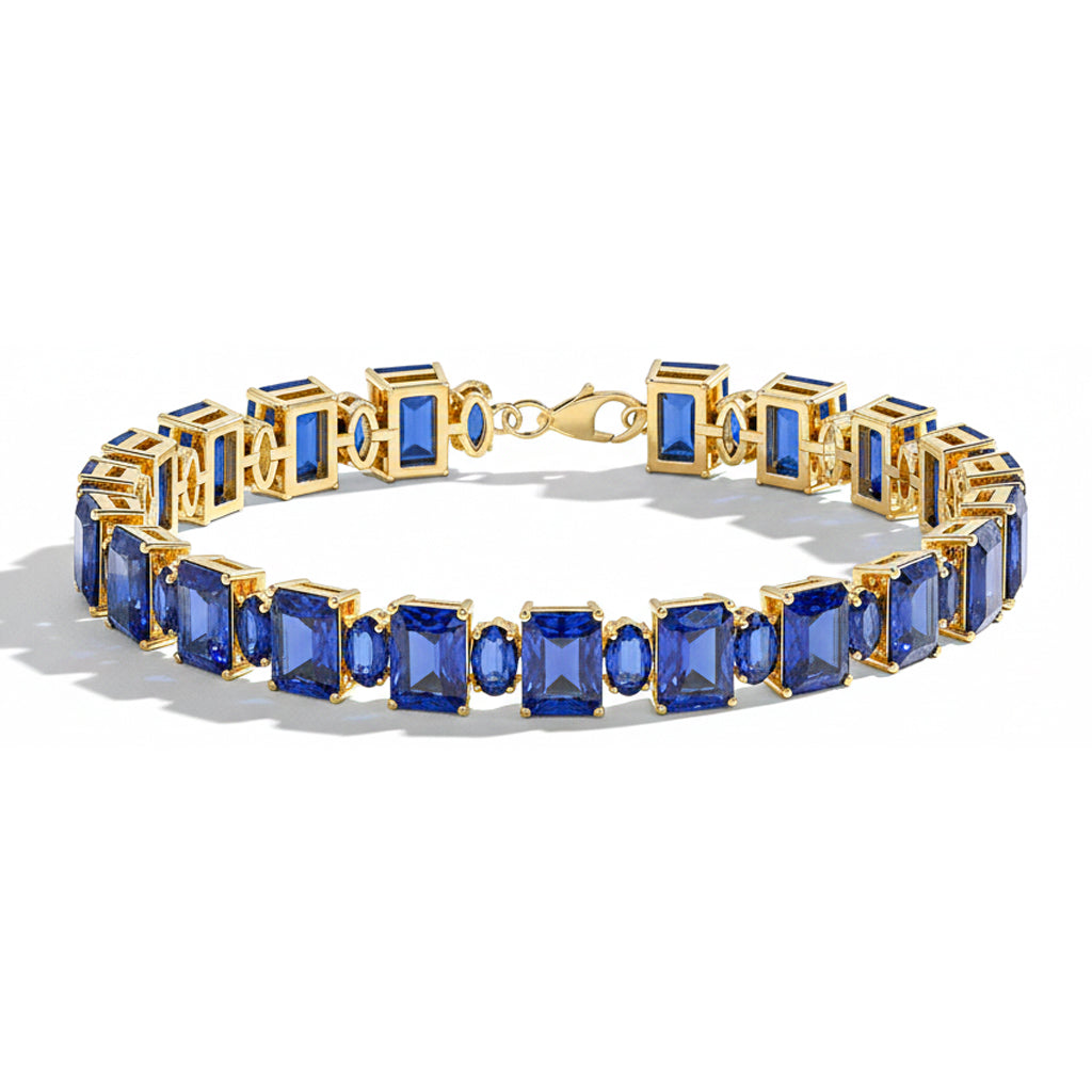 Blue Sapphire Octagon Tennis Bracelet in 925 Sterling Silver 7x5 MM 34.50ct