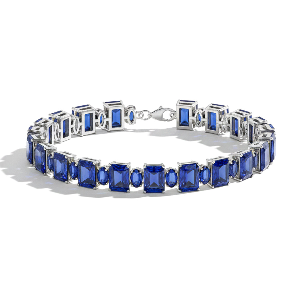 Blue Sapphire Octagon Tennis Bracelet in 925 Sterling Silver 7x5 MM 34.50ct