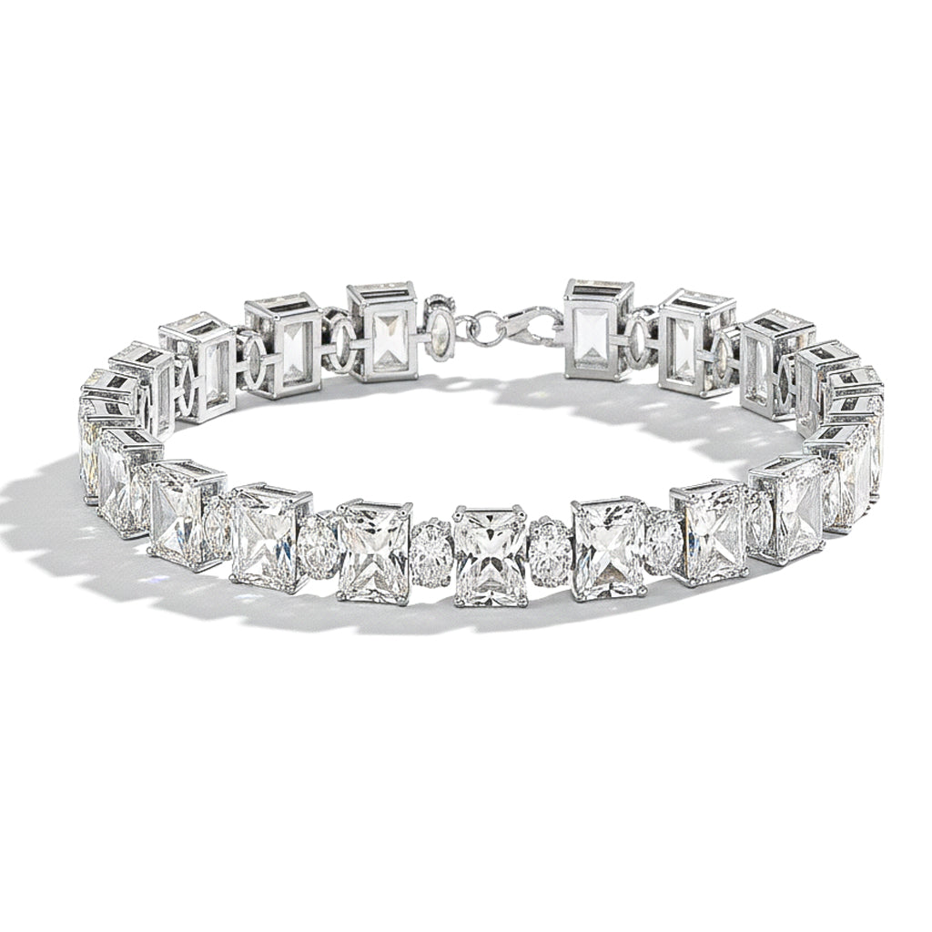 Simulated Diamond Octagon Tennis Bracelet in 925 Sterling Silver 7x5 MM 34.50ct