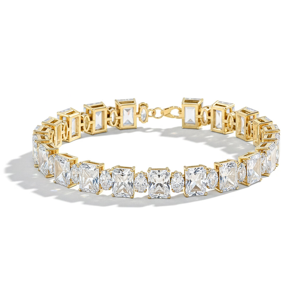 Simulated Diamond Octagon Tennis Bracelet in 925 Sterling Silver 7x5 MM 34.50ct