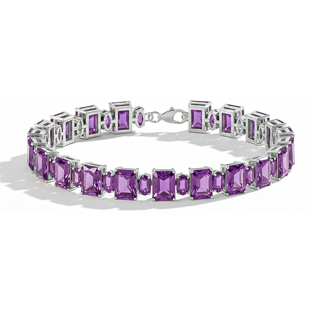 Amethyst Octagon Tennis Bracelet in 925 Sterling Silver 7x5 MM 34.50ct