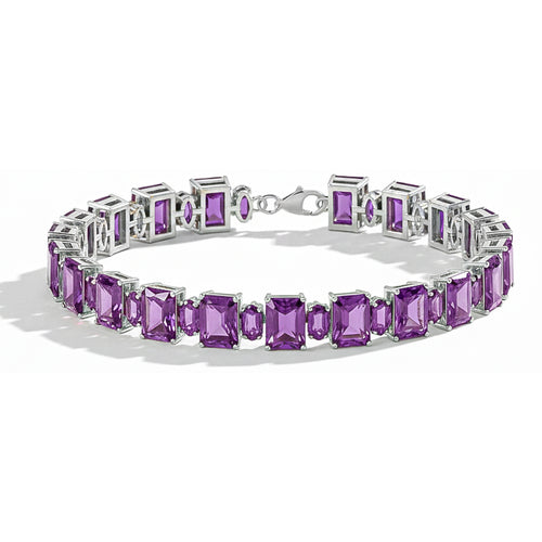 Amethyst Octagon Tennis Bracelet in 925 Sterling Silver 7x5 MM 34.50ct