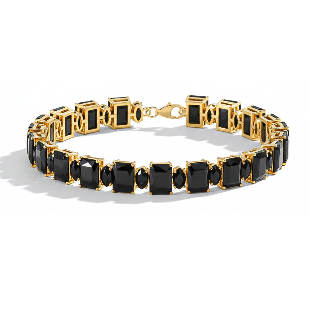 Black Onyx Octagon Tennis Bracelet in 925 Sterling Silver 7x5 MM 34.50ct