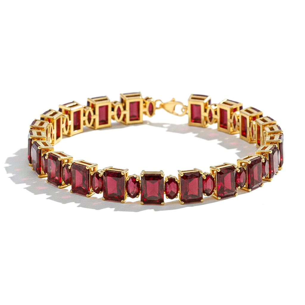 Genuine garnet bracelet octagon tennis sterling silver