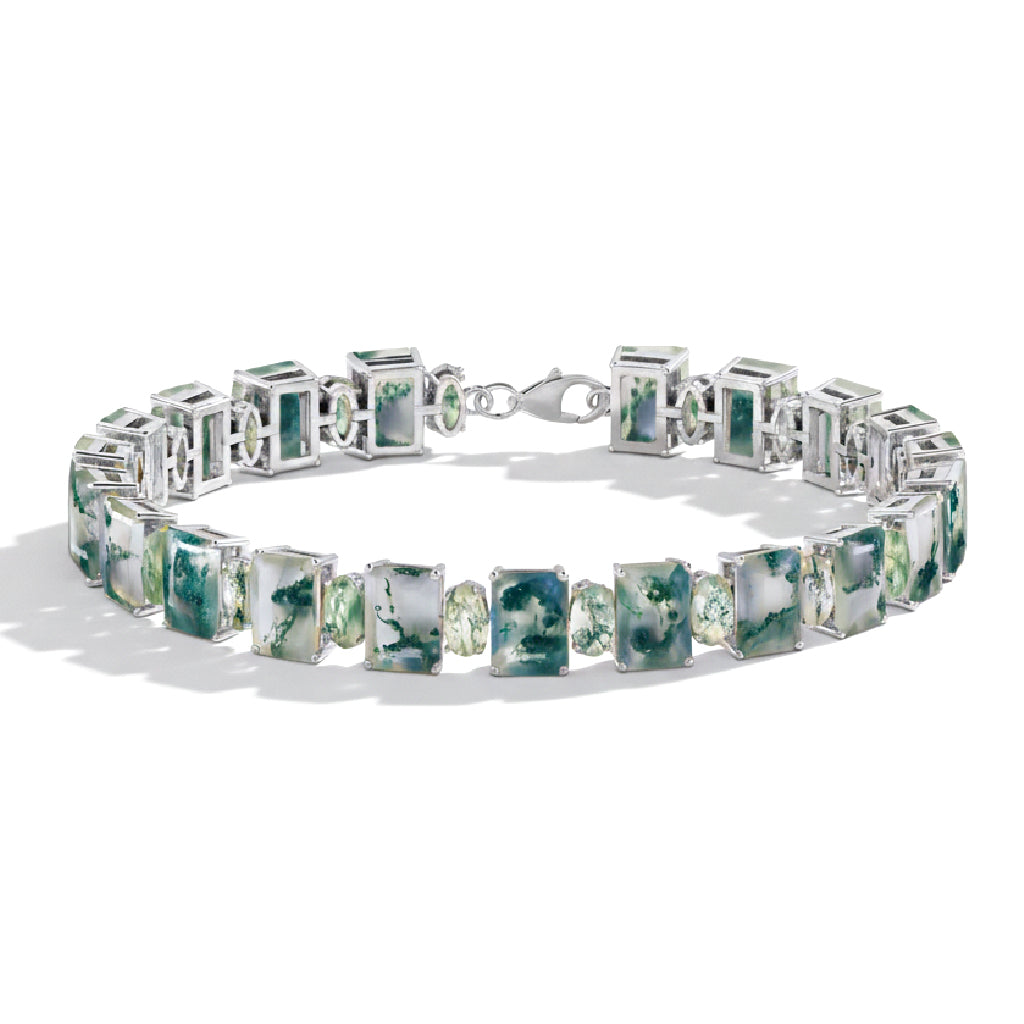 Moss Agate Octagon Tennis Bracelet in 925 Sterling Silver 7x5 MM 34.50ct
