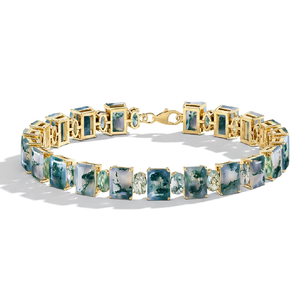 Moss Agate Octagon Tennis Bracelet in 925 Sterling Silver 7x5 MM 34.50ct