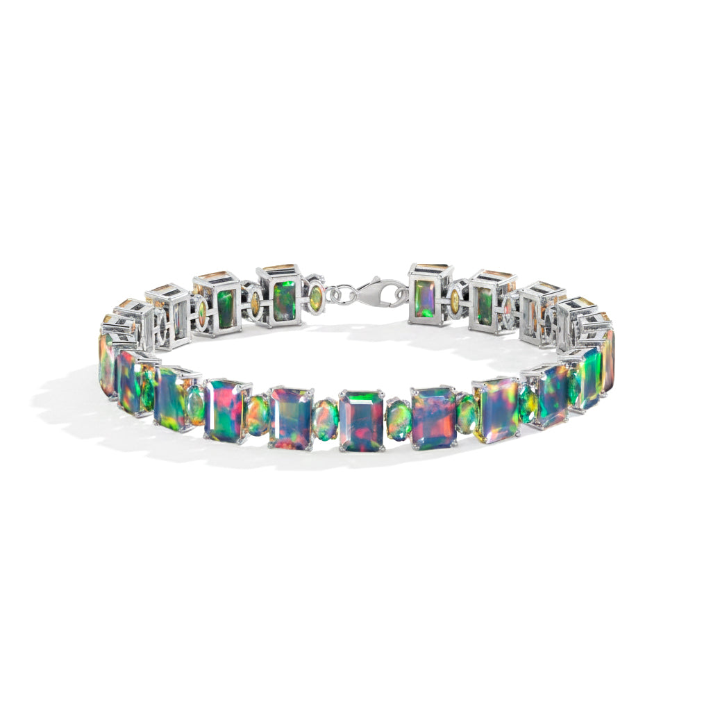 Black Opal Octagon Tennis Bracelet in 925 Sterling Silver 7x5 MM 34.50ct