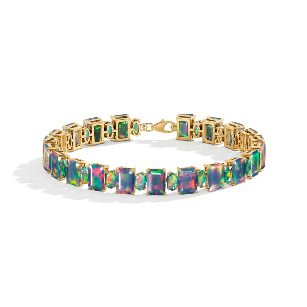 Black Opal Octagon Tennis Bracelet in 925 Sterling Silver 7x5 MM 34.50ct