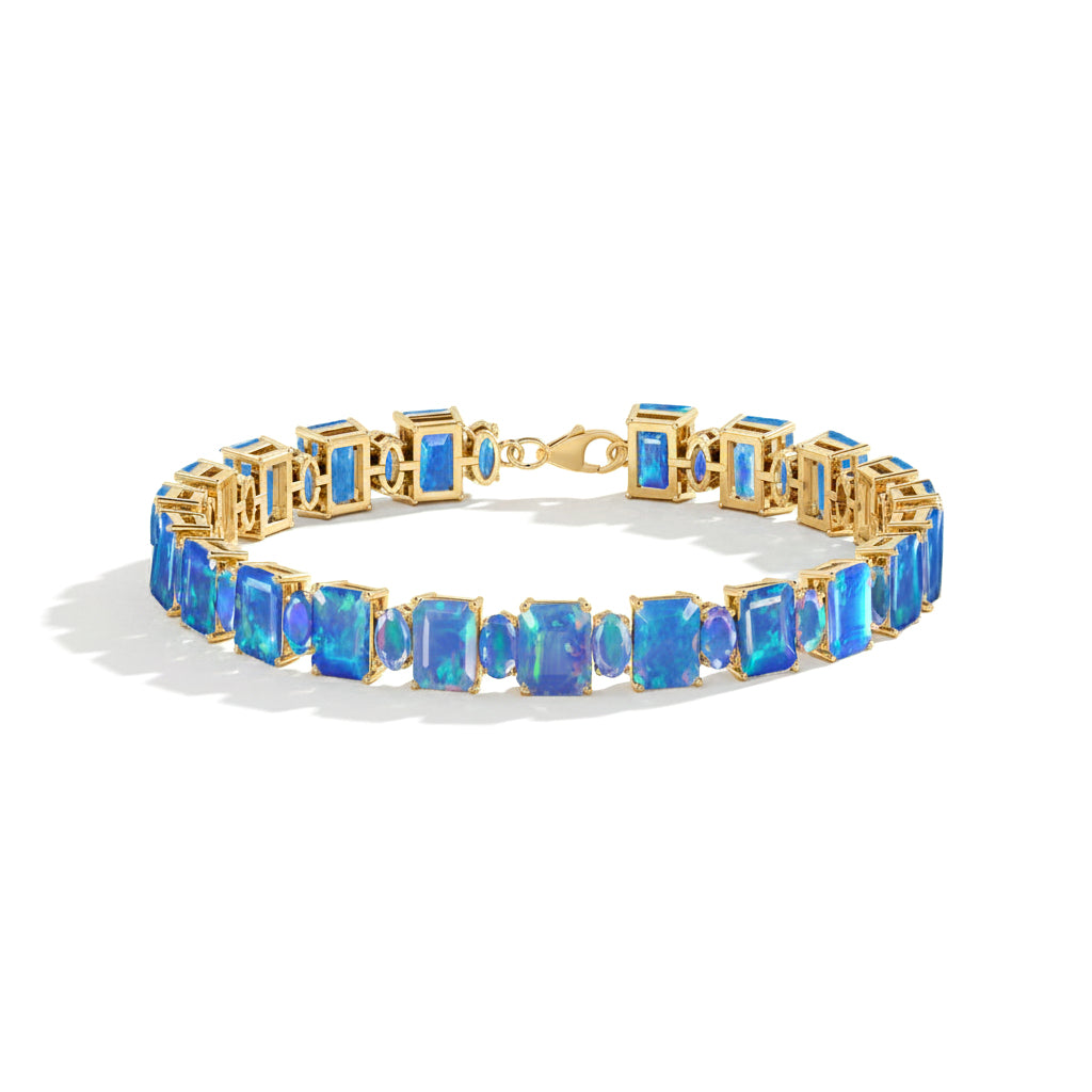 Blue Opal Octagon Tennis Bracelet in 925 Sterling Silver 7x5 MM 34.50ct