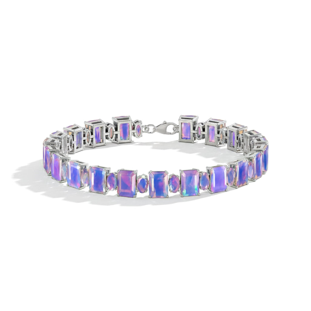 Lavender Opal Octagon Tennis Bracelet in 925 Sterling Silver 7x5 MM 34.50ct