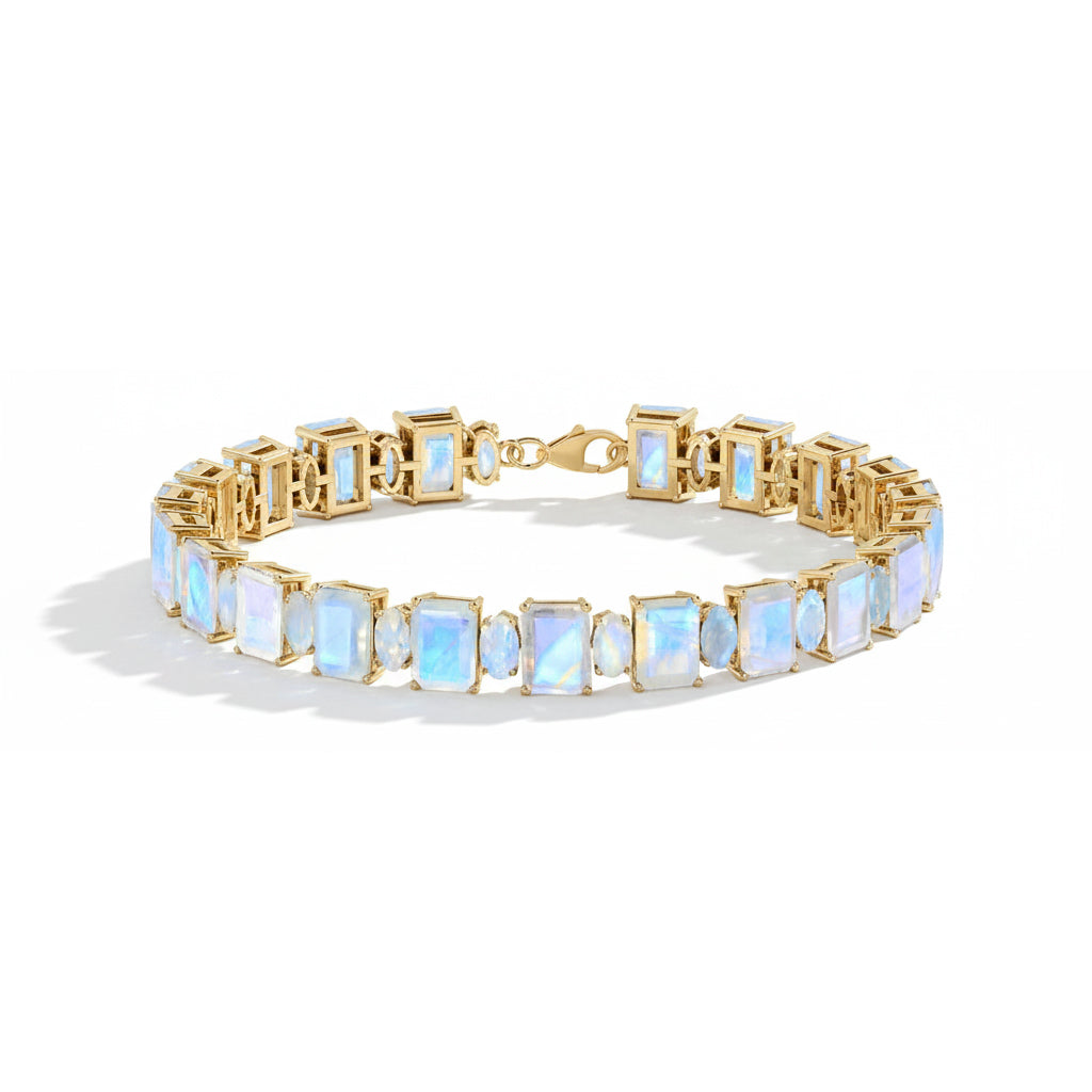 Moonstone Octagon Tennis Bracelet in 925 Sterling Silver 7x5 MM 34.50ct