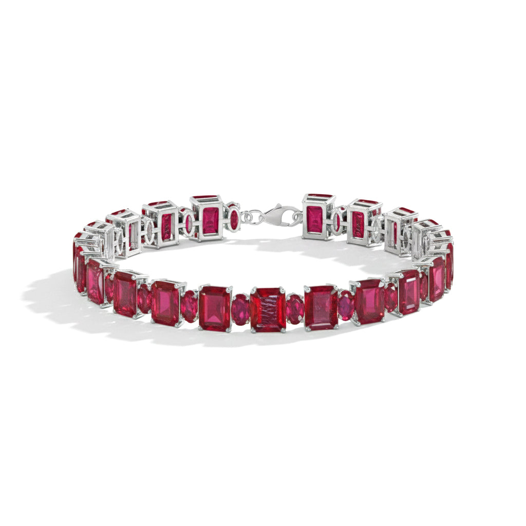 Ruby Octagon Tennis Bracelet in 925 Sterling Silver 7x5 MM 34.50ct