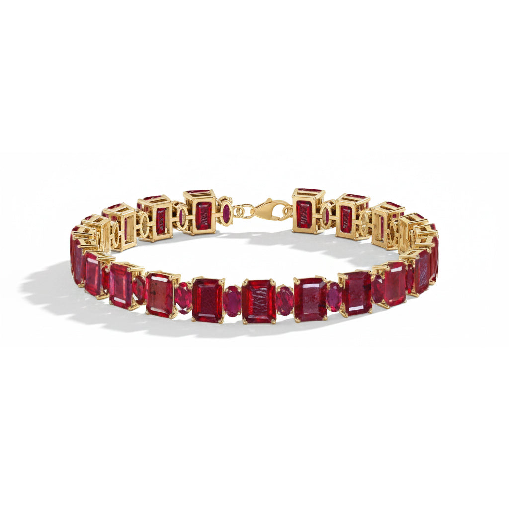 Ruby Octagon Tennis Bracelet in 925 Sterling Silver 7x5 MM 34.50ct