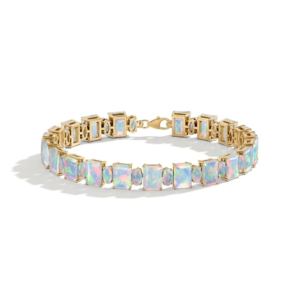 White Opal Octagon Tennis Bracelet in 925 Sterling Silver 7x5 MM 34.50ct