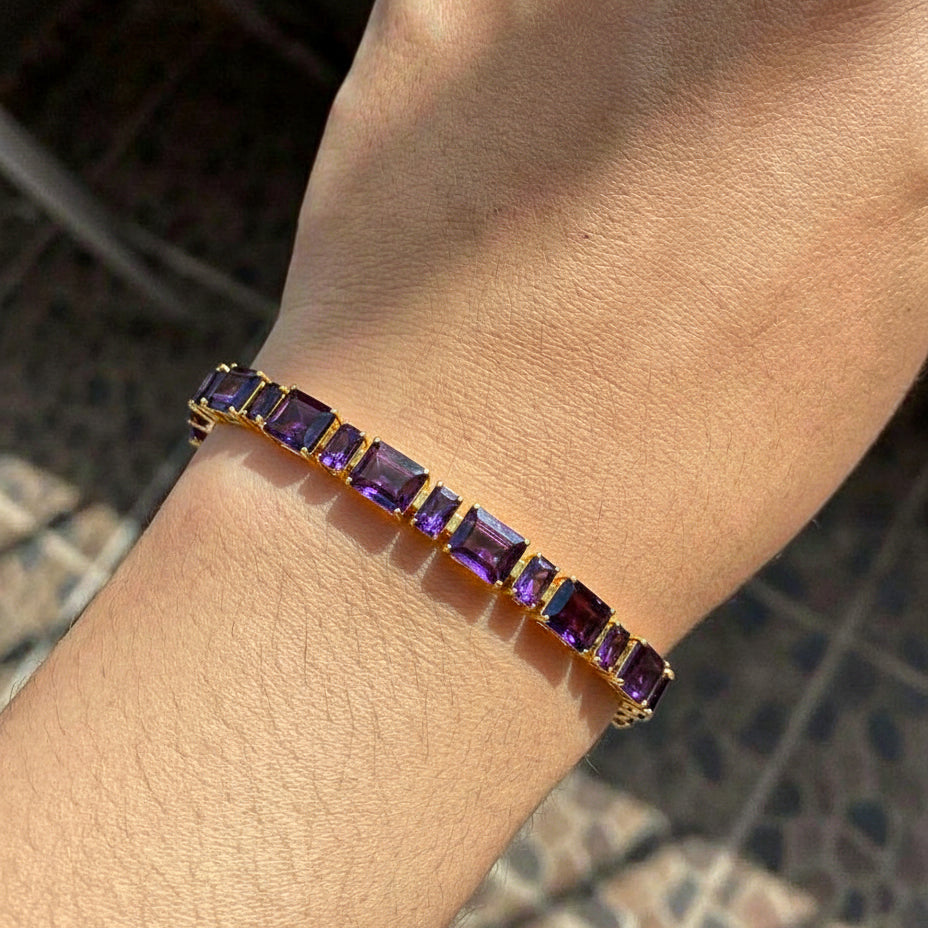 Amethyst Octagon Tennis Bracelet in 925 Sterling Silver 7X5 MM 24.15ct