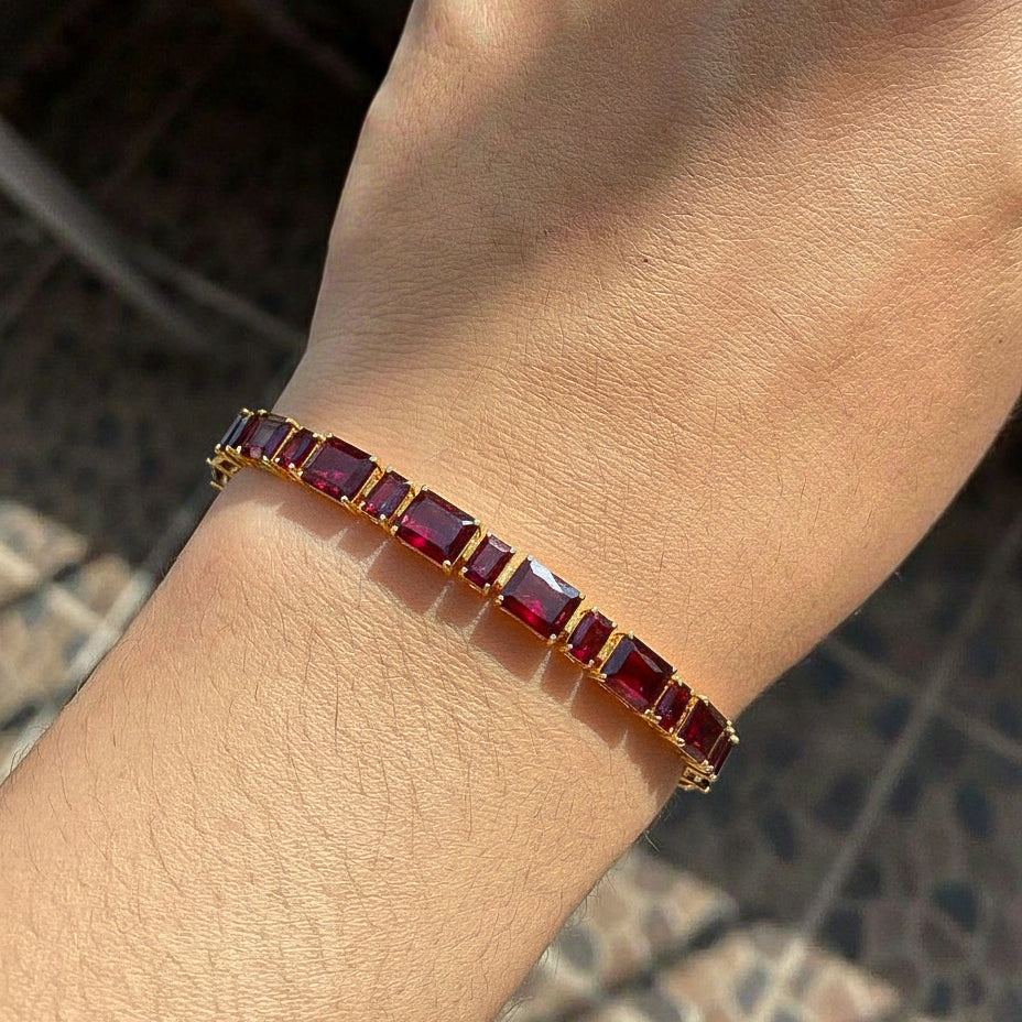 Garnet Octagon Tennis Bracelet in 925 Sterling Silver 7X5 MM 24.15ct
