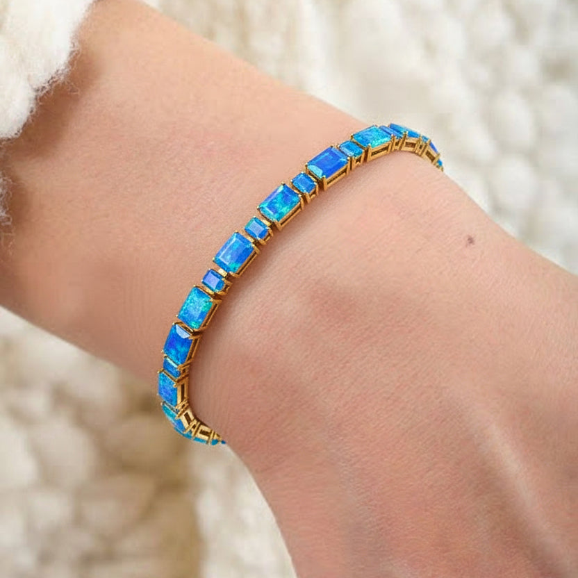 Blue Opal Octagon Tennis Bracelet in 925 Sterling Silver 7X5 MM 24.15ct