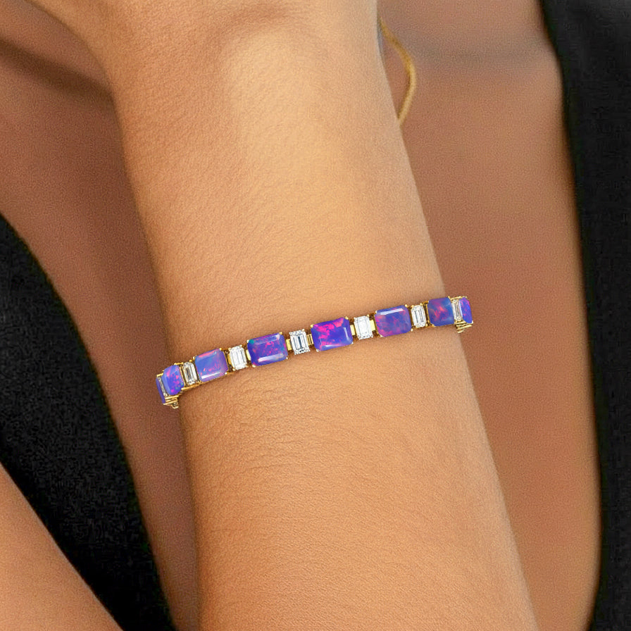 Lavender Opal Octagon Tennis Bracelet in 925 Sterling Silver 7X5 MM 24.15ct