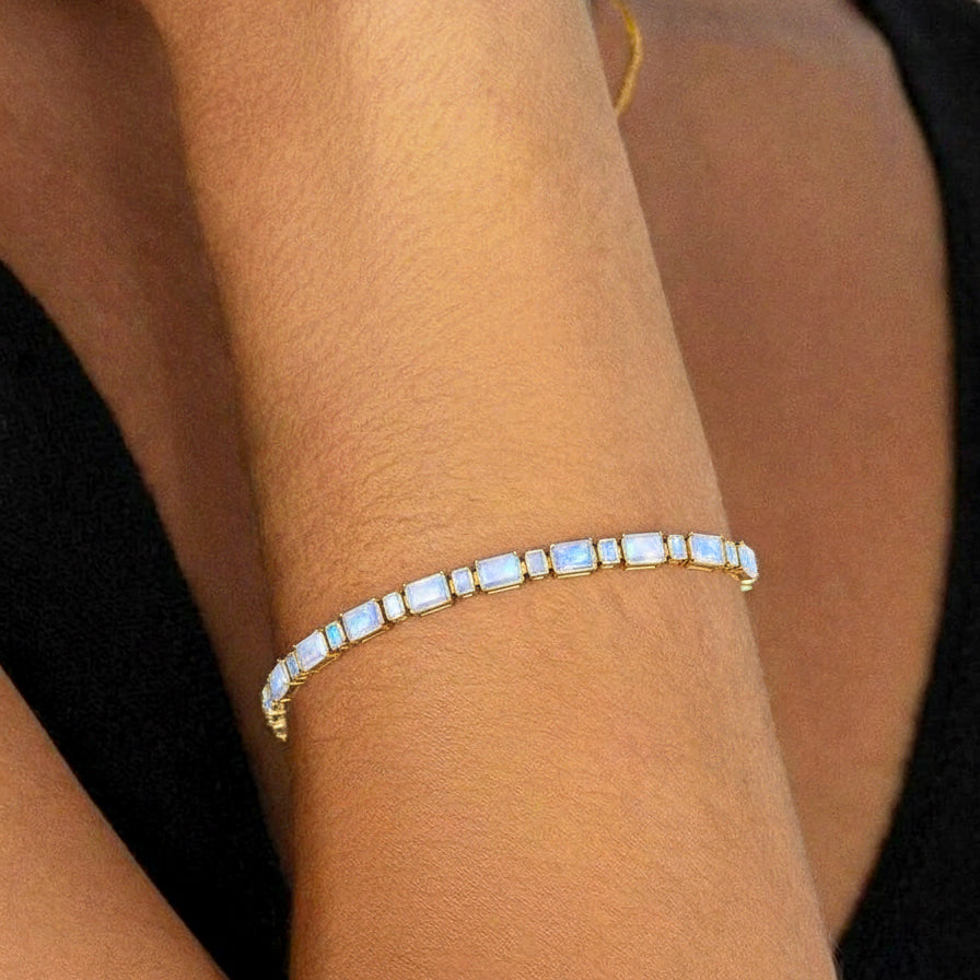 Moonstone Octagon Tennis Bracelet in 925 Sterling Silver 7X5 MM 24.15ct
