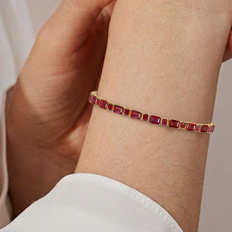 Ruby Octagon Tennis Bracelet in 925 Sterling Silver 7X5 MM 24.15ct