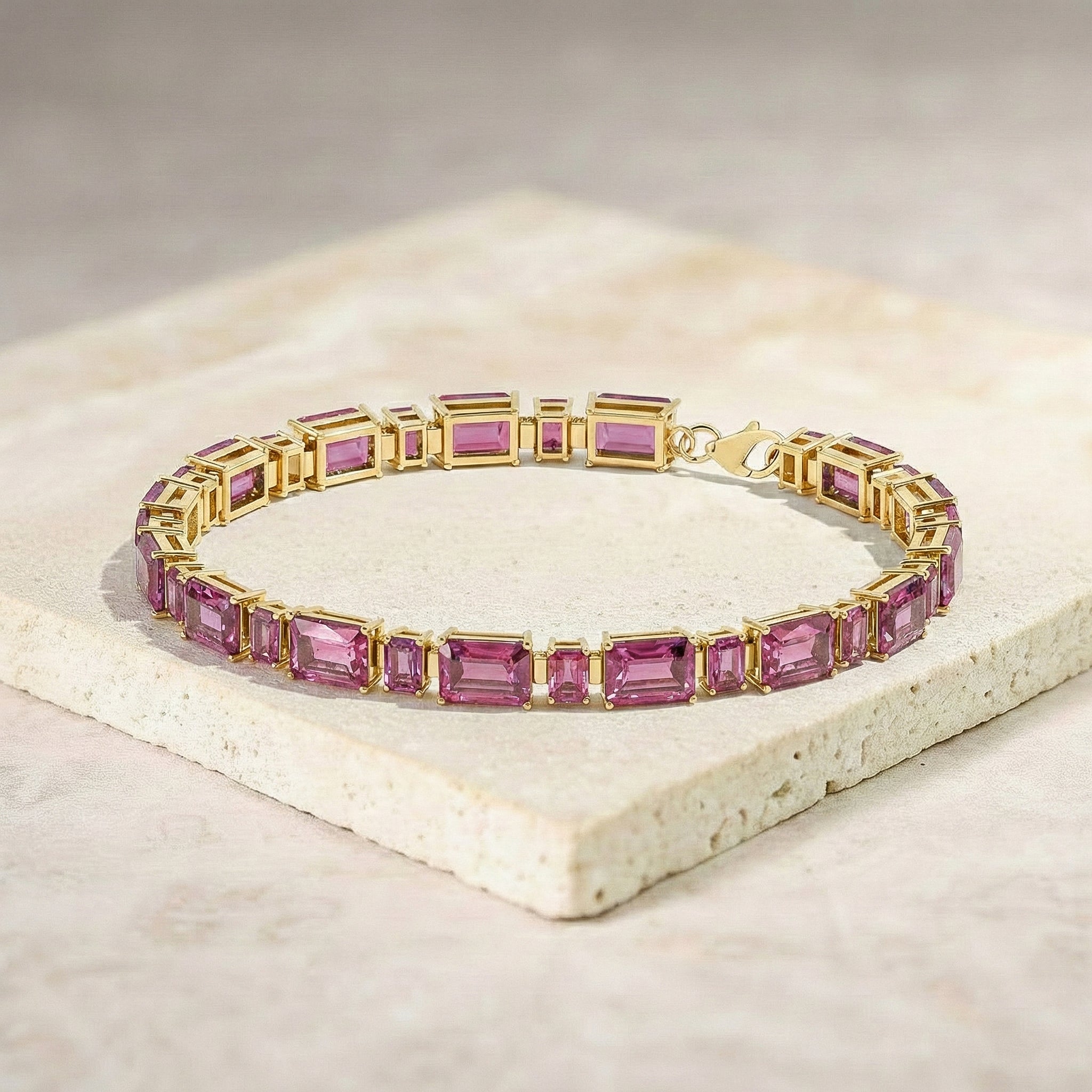 Pink Tourmaline Octagon Tennis Bracelet in 925 Sterling Silver 7X5 MM 24.15ct