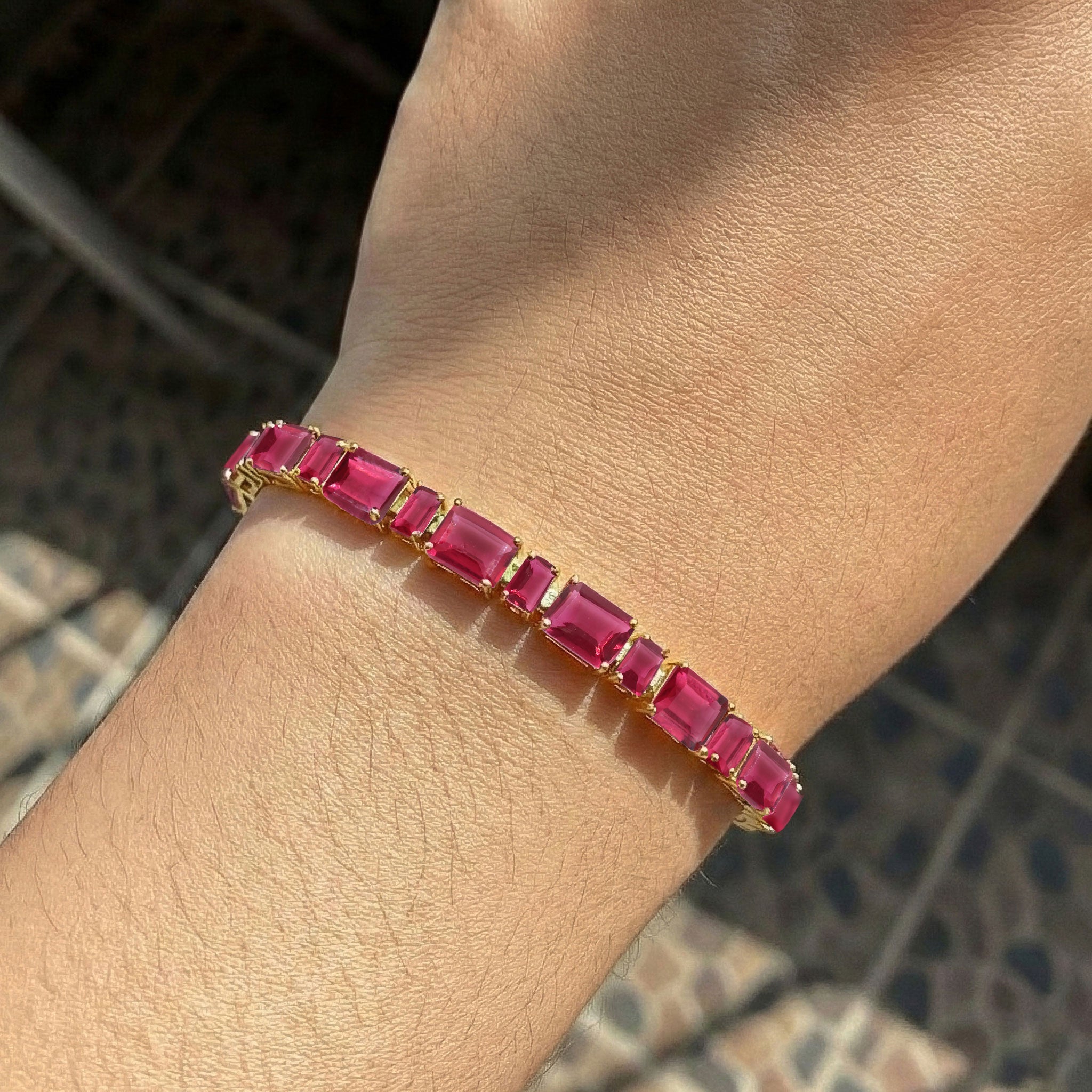 Pink Tourmaline Octagon Tennis Bracelet in 925 Sterling Silver 7X5 MM 24.15ct