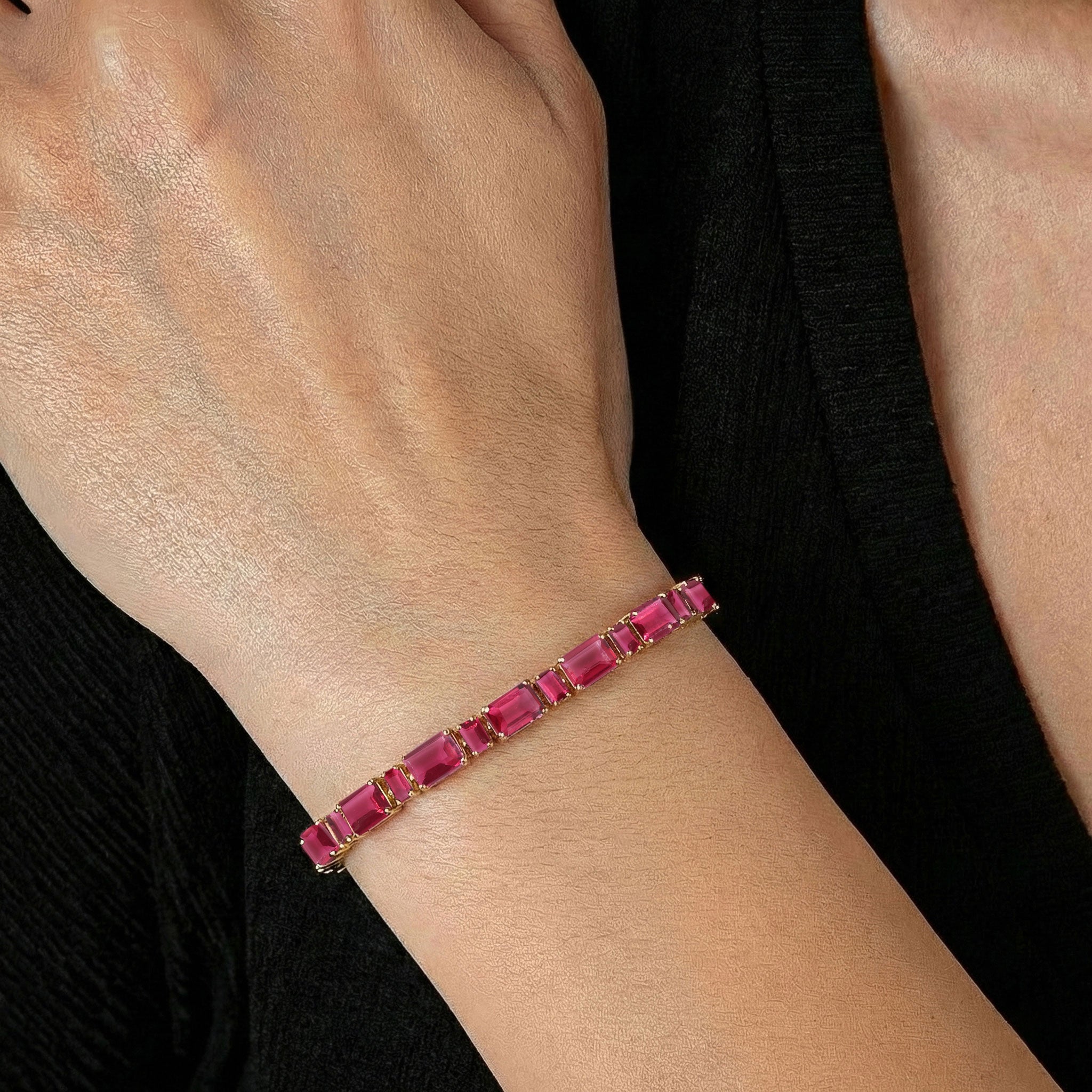 Pink Tourmaline Octagon Tennis Bracelet in 925 Sterling Silver 7X5 MM 24.15ct