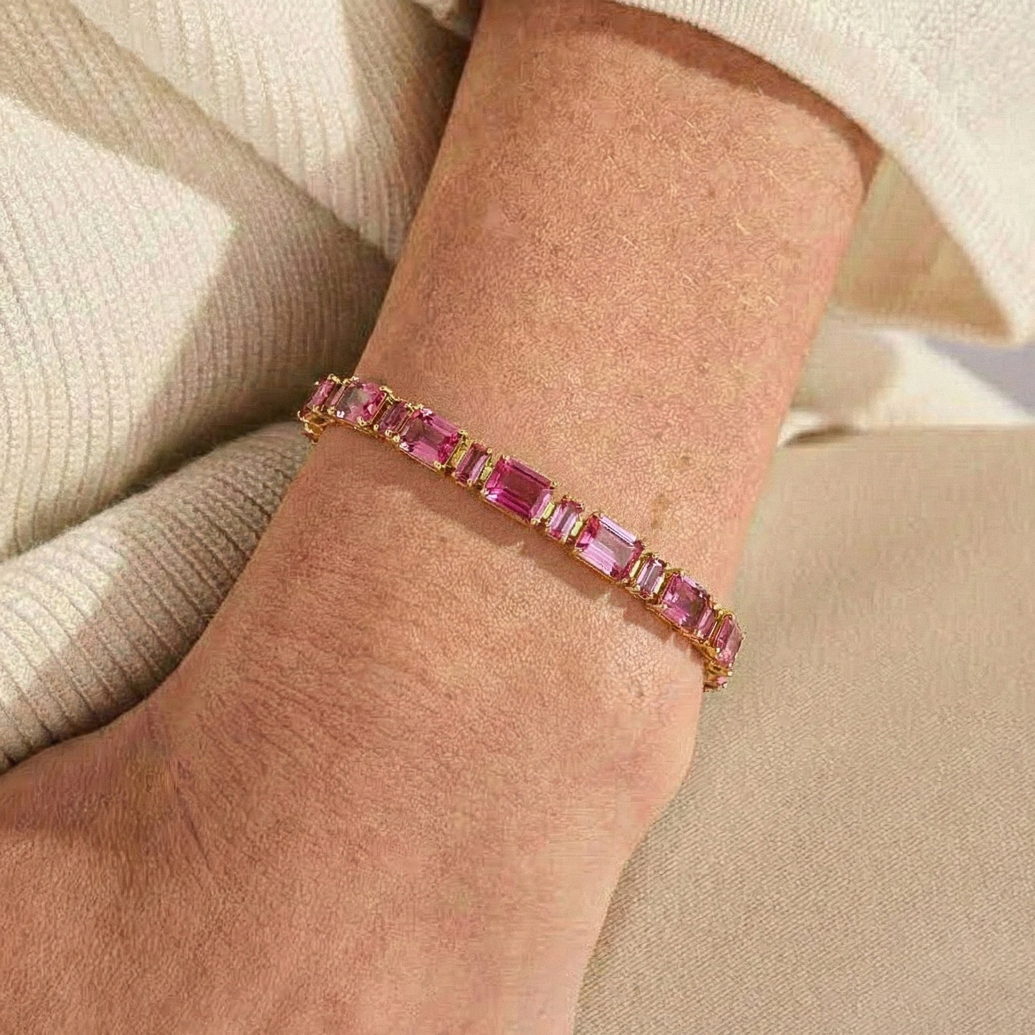 Pink Tourmaline Octagon Tennis Bracelet in 925 Sterling Silver 7X5 MM 24.15ct