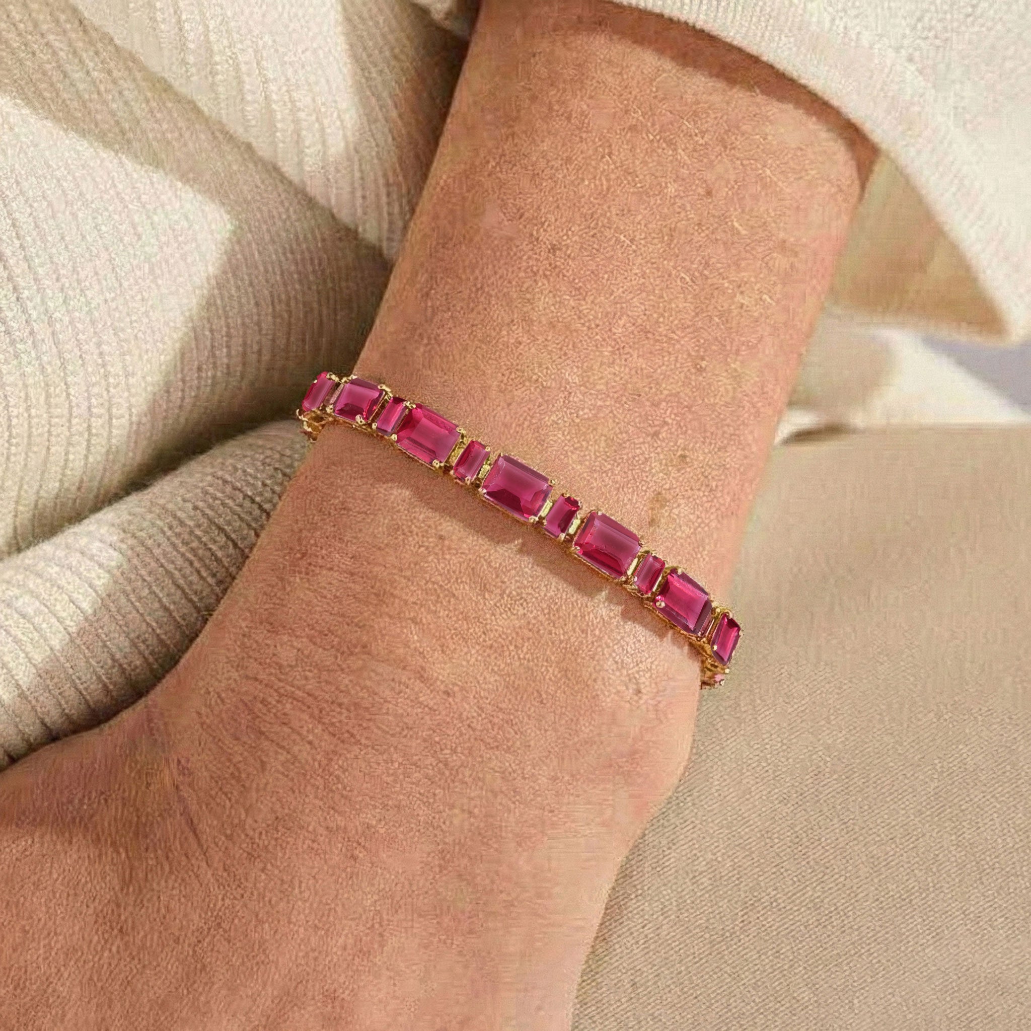 Pink Tourmaline Octagon Tennis Bracelet in 925 Sterling Silver 7X5 MM 24.15ct