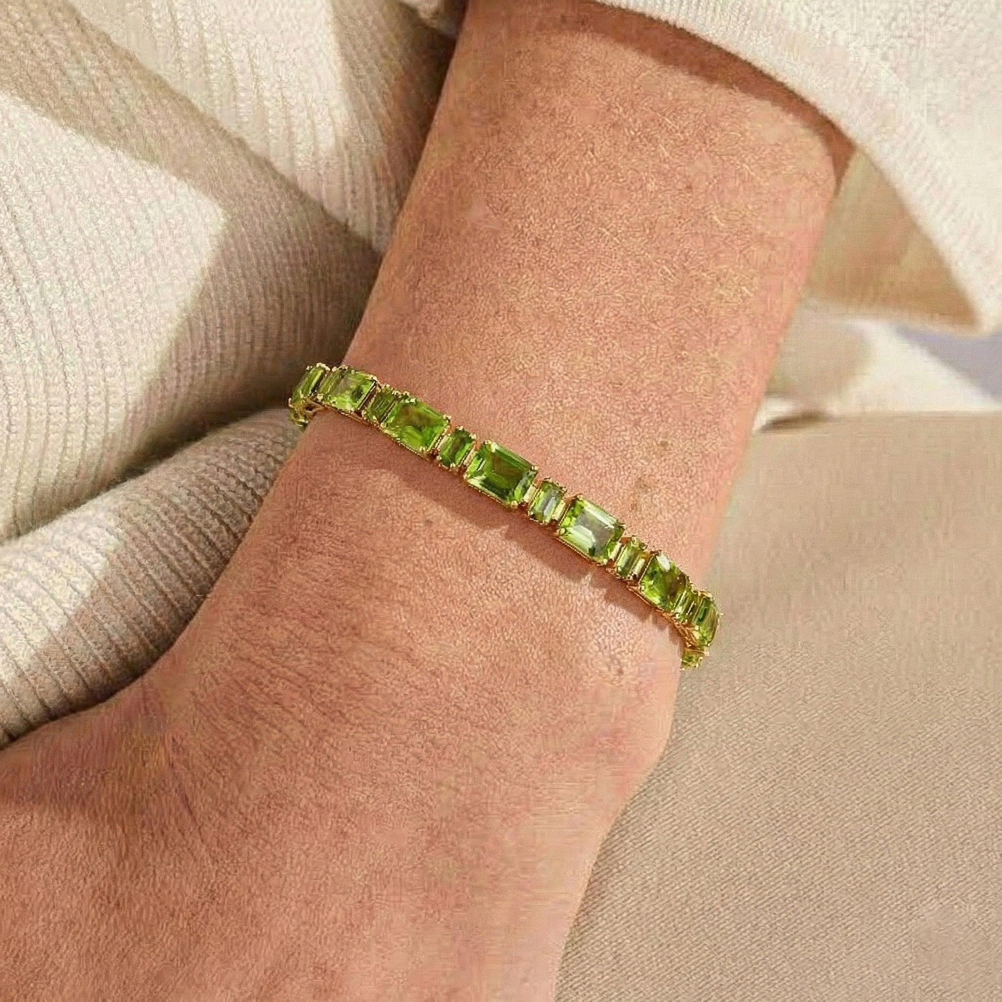 Peridot Octagon Tennis Bracelet in 925 Sterling Silver 7X5 MM 24.15ct