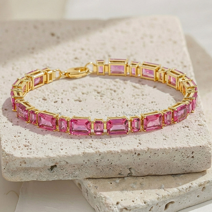 Pink Tourmaline Octagon Tennis Bracelet in 925 Sterling Silver 7X5 MM 24.15ct