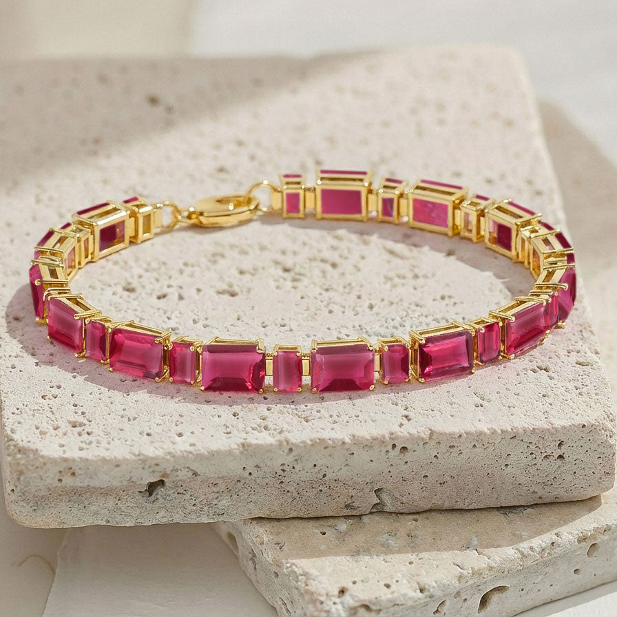 Pink Tourmaline Octagon Tennis Bracelet in 925 Sterling Silver 7X5 MM 24.15ct