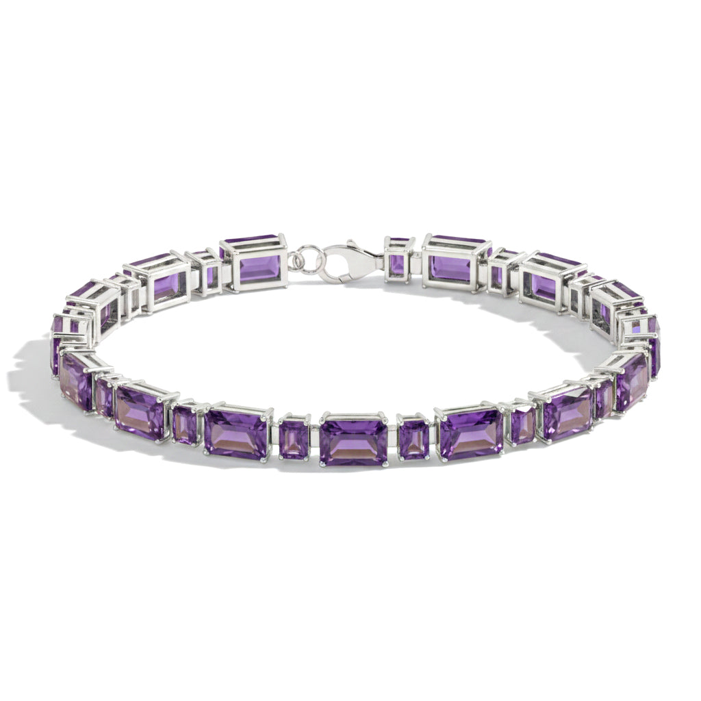 Silver bracelet opal amethyst octagon elegance 
