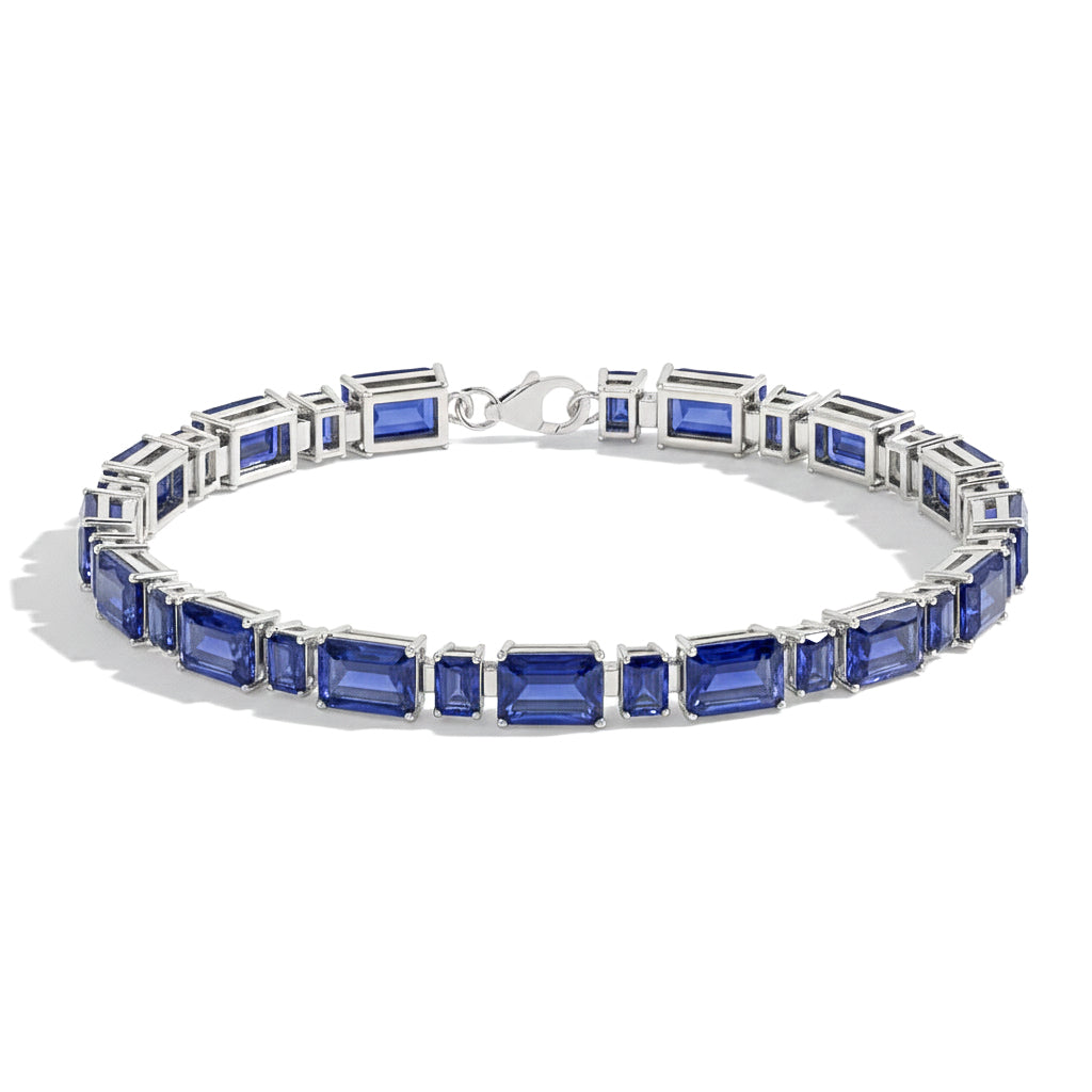 Blue Sapphire Octagon Tennis Bracelet in 925 Sterling Silver 7X5 MM 24.15ct