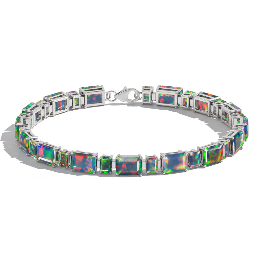 Black Opal Octagon Tennis Bracelet in 925 Sterling Silver 7X5 MM 24.15ct