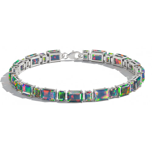 Black Opal Octagon Tennis Bracelet in 925 Sterling Silver 7X5 MM 24.15ct