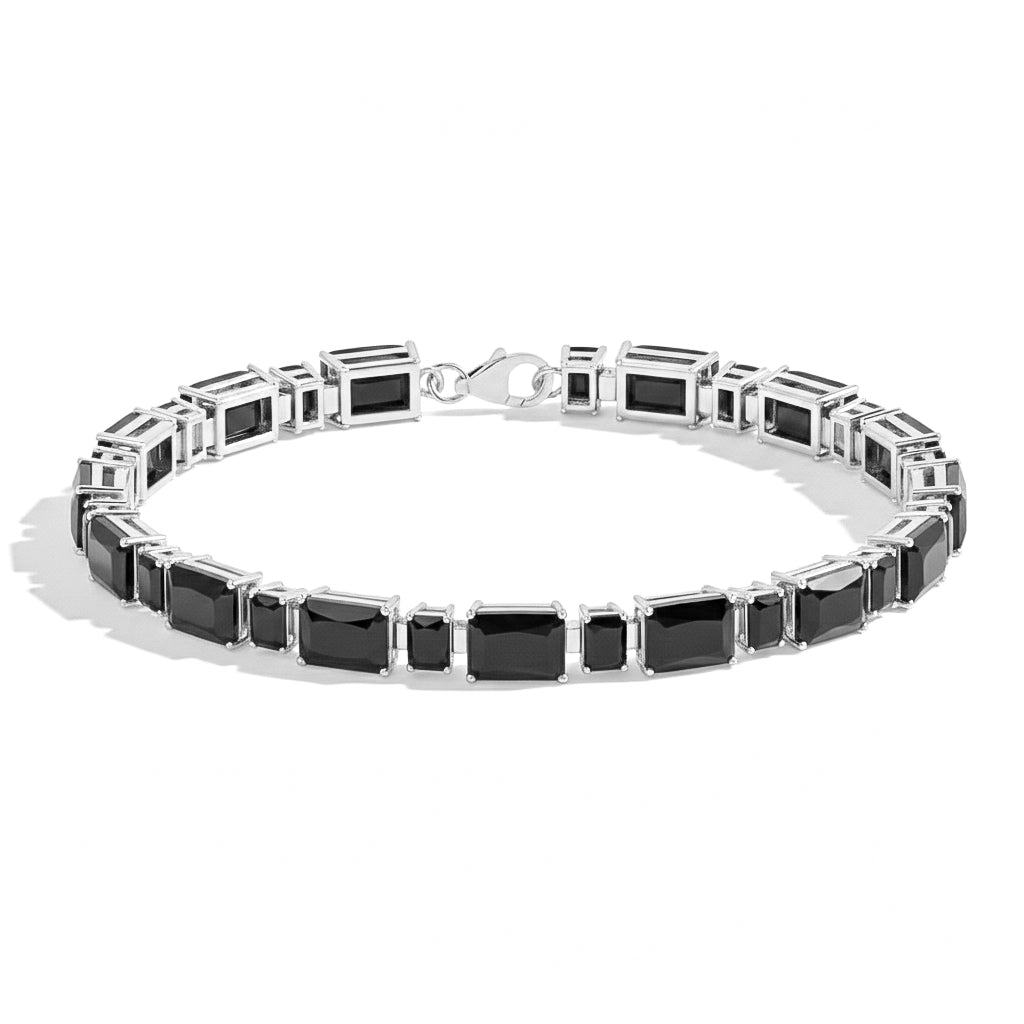 Silver bracelet opal black onyx elegant tennis design 
