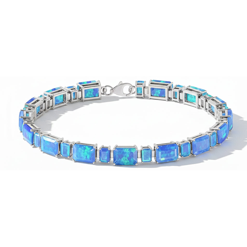 Blue Opal Octagon Tennis Bracelet in 925 Sterling Silver 7X5 MM 24.15ct