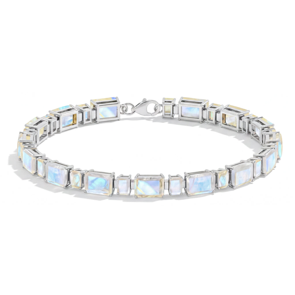 Silver bracelet opal moonstone octagon elegance 
