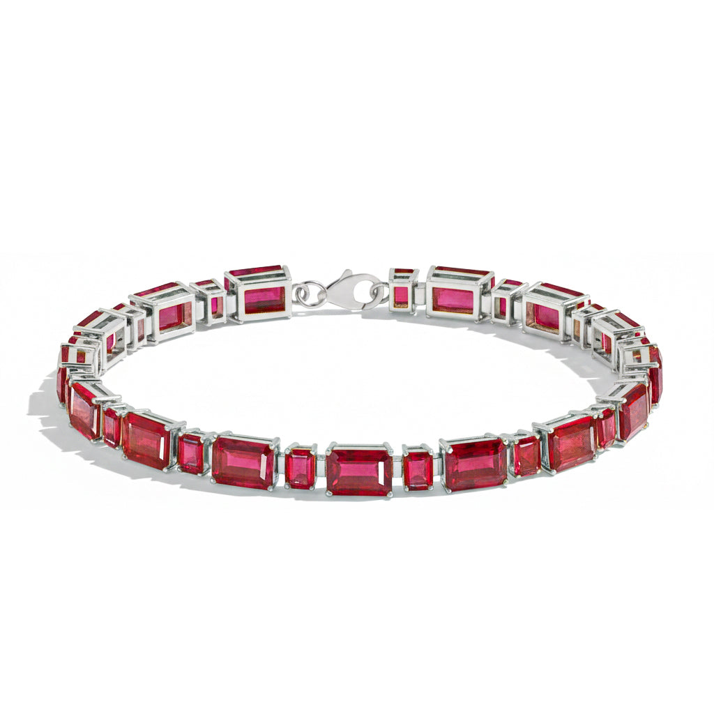 Ruby Octagon Tennis Bracelet in 925 Sterling Silver 7X5 MM 24.15ct