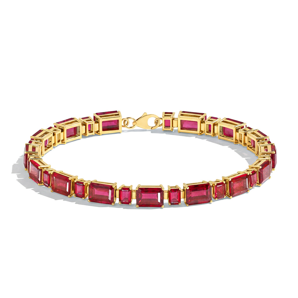 Ruby Octagon Tennis Bracelet in 925 Sterling Silver 7X5 MM 24.15ct