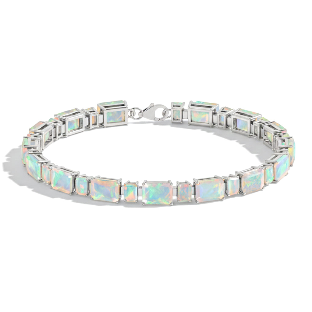 White Opal Octagon Tennis Bracelet in 925 Sterling Silver 7X5 MM 24.15ct