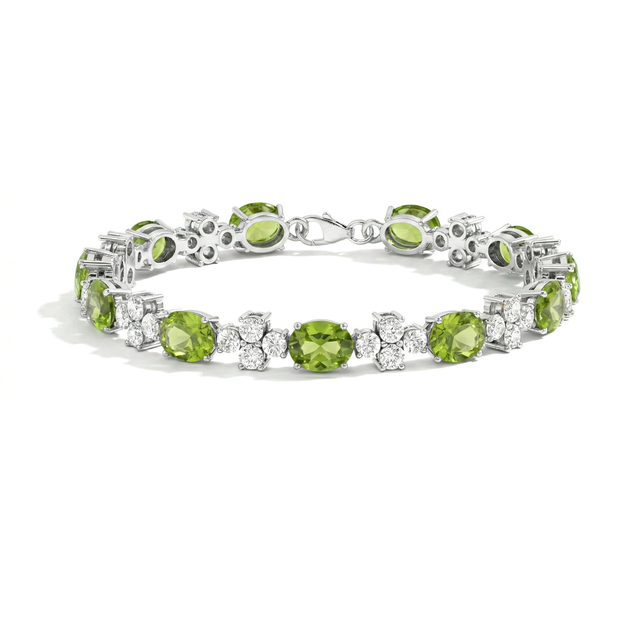 Peridot Oval and Round Shape Tennis Bracelet in 925 Sterling Silver 8X6 MM 13.2ct