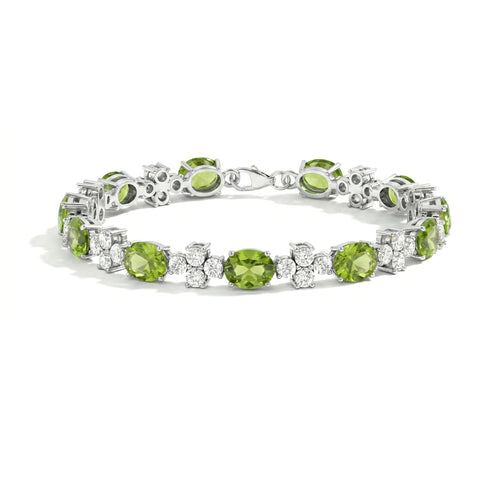 Peridot Oval and Round Shape Tennis Bracelet in 925 Sterling Silver 8X6 MM 13.2ct