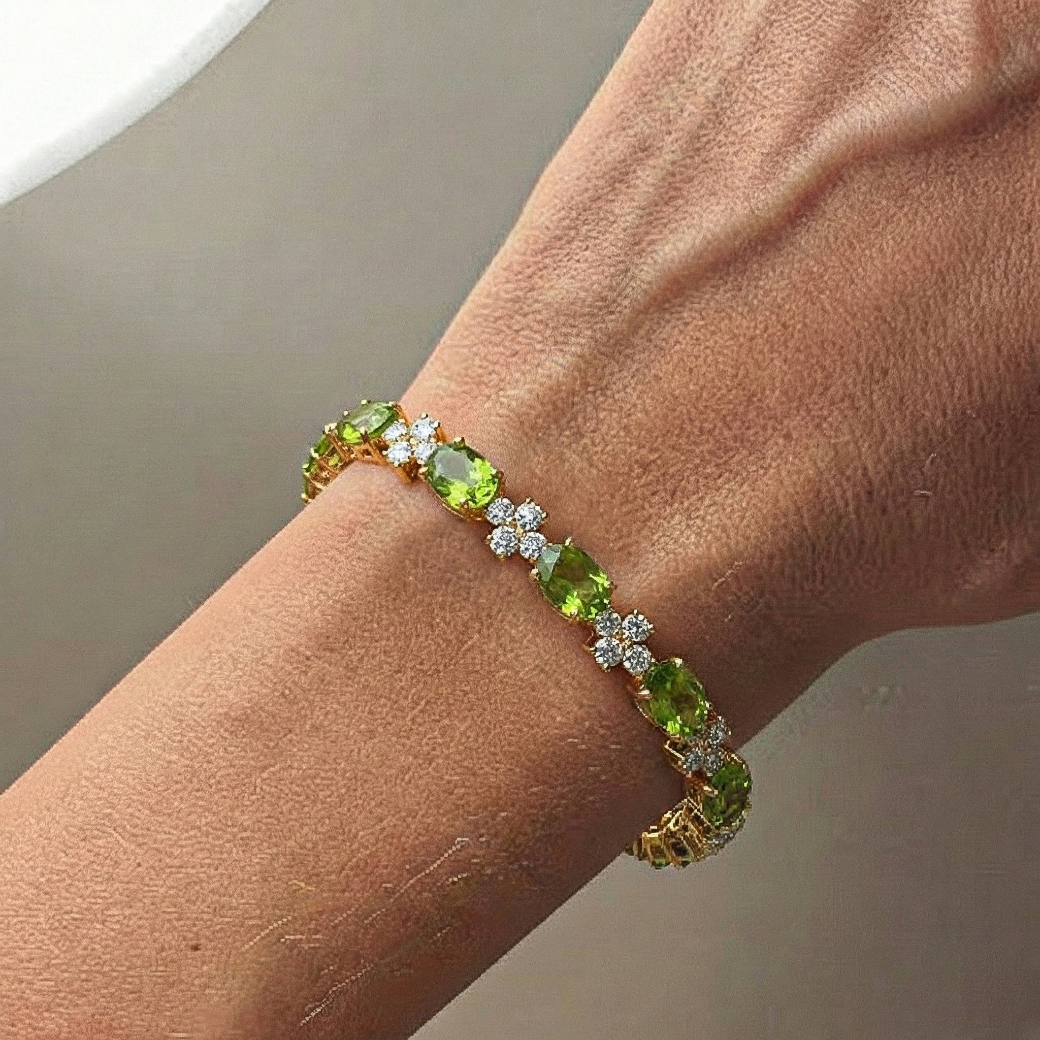 Gold Plated Green Peridot Tennis Bracelet 