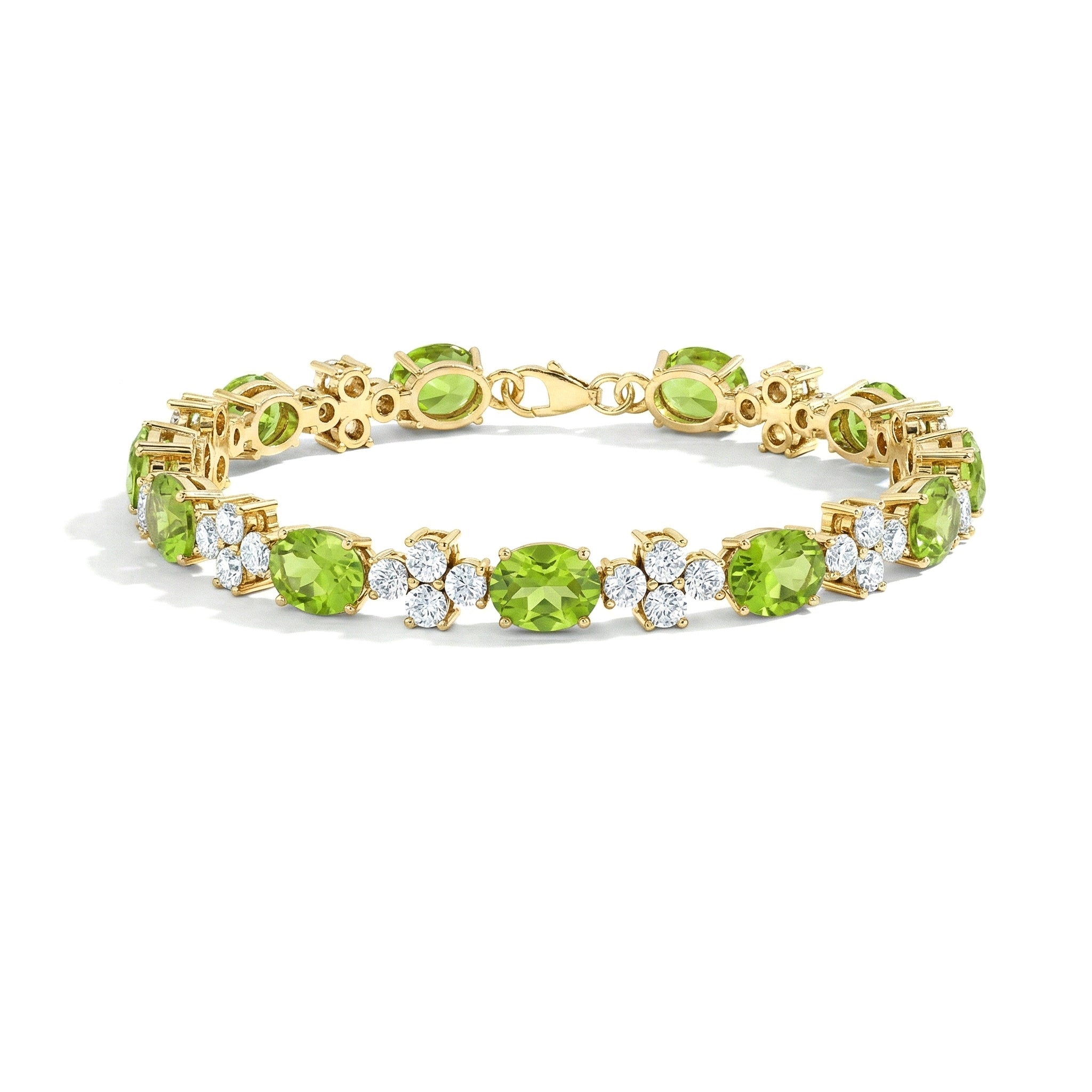 Peridot Oval and Round Shape Tennis Bracelet in 925 Sterling Silver 8X6 MM 13.2ct