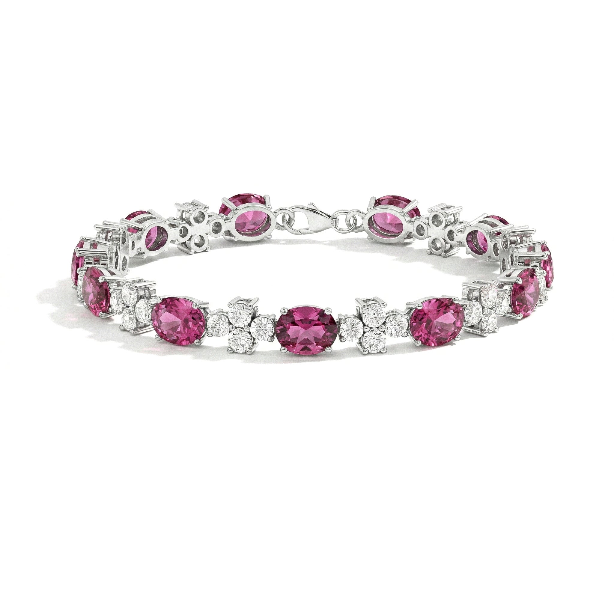 Pink Tourmaline Silver Bracelet Tennis Style 
